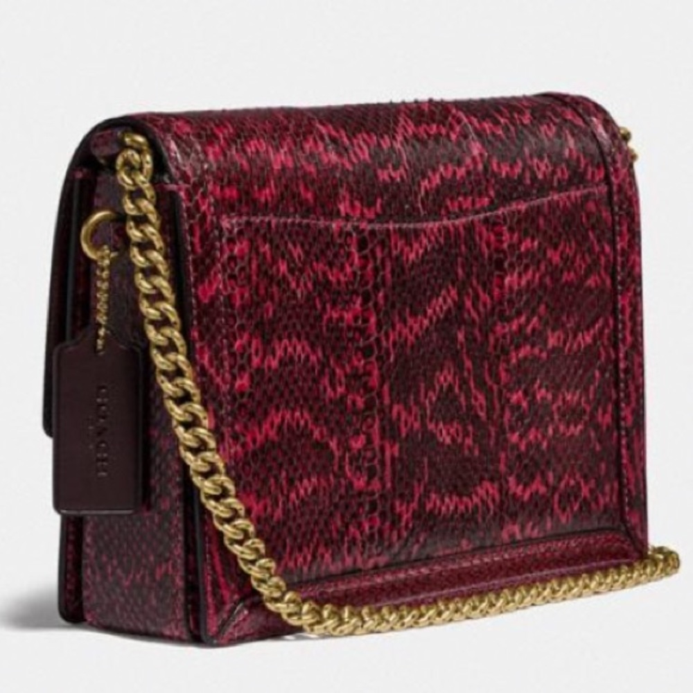 LAST COACH HUTTON GENUINE SNAKESKIN SHOULDER BAG IN CERISE W/CHUNKY CHAIN STRAP - Picture 5 of 16